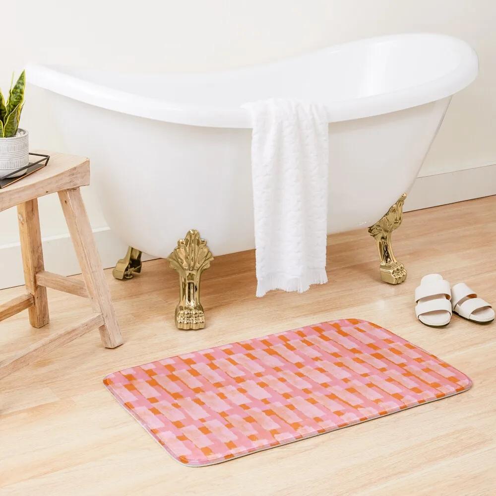 Pink and Orange, Brush Strokes, GeometricBath Mat Bathroom Deco Bathtub Mat Anti Slip